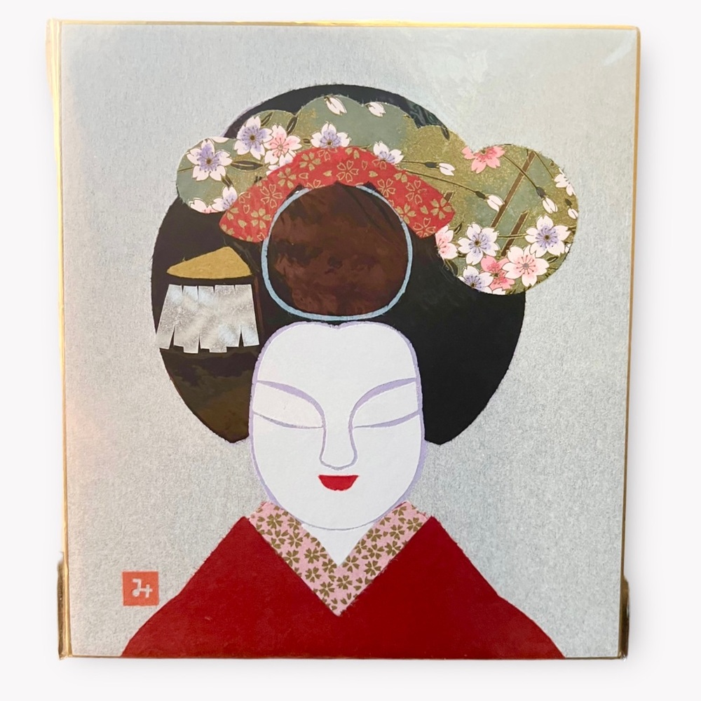 Vintage Japanese Art Board Geisha Shikishi Paper Craft Maiko Wareshinobu